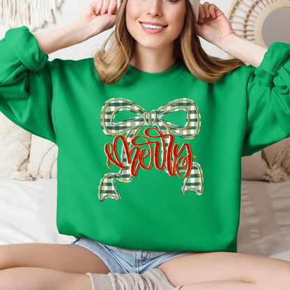 Merry Bow Christmas Ribbon Retro Santa Festive Holiday Cheer Cozy Seasonal Sweatshirt