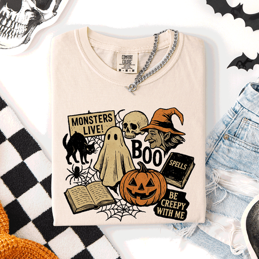 Retro Halloween Monsters Witch Creepy Vintage Style Spooktacular Comfort Colors Tee