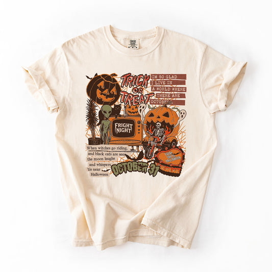 Retro Trick Or Treat Creep Halloween Spooky Vintage Inspired Classic Nostalgia Comfort Colors Tee