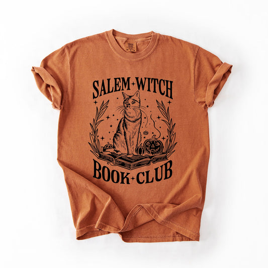 Salem Book Club Cat Retro Classic Vintage Halloween Reading Books Comfort Colors Tee