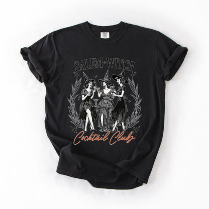 Salem Witch Cocktail Club All Hallows Eve Spooky Halloween Spirits Celebration Comfort Colors Tee