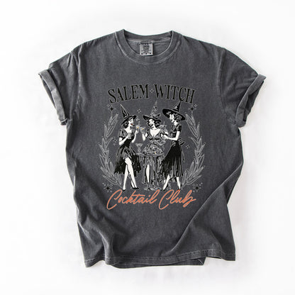 Salem Witch Cocktail Club All Hallows Eve Spooky Halloween Spirits Celebration Comfort Colors Tee