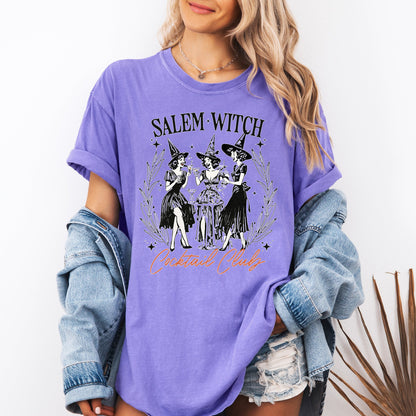 Salem Witch Cocktail Club All Hallows Eve Spooky Halloween Spirits Celebration Comfort Colors Tee