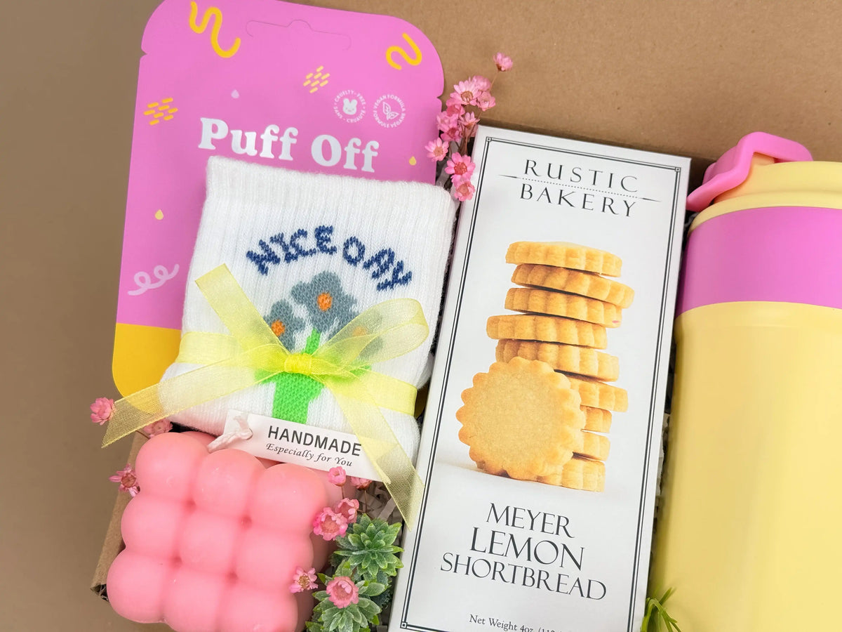 Self Care Gift Baskets – Candle, Tumbler & Socks for Her