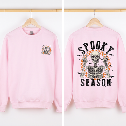 Spooky Season Front And Back Skeleton Halloween Graphic Design For Autumn Nights Sweatshirt