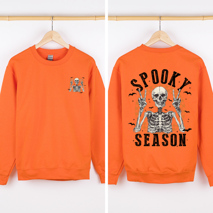 Spooky Season Front And Back Skeleton Halloween Graphic Design For Autumn Nights Sweatshirt