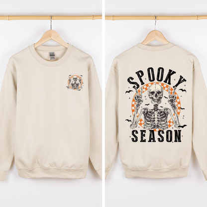 Spooky Season Front And Back Skeleton Halloween Graphic Design For Autumn Nights Sweatshirt