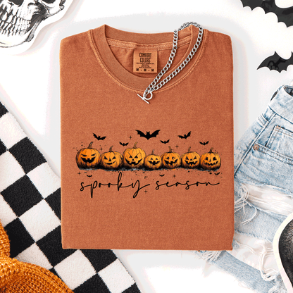 Spooky Season Pumpkins Halloween Pink Skeletons With Bow Adornments Comfort Colors Tee