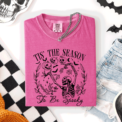 Tis The Season To Be Spooky Retro Classic Halloween Skeleton Edition Comfort Colors Tee