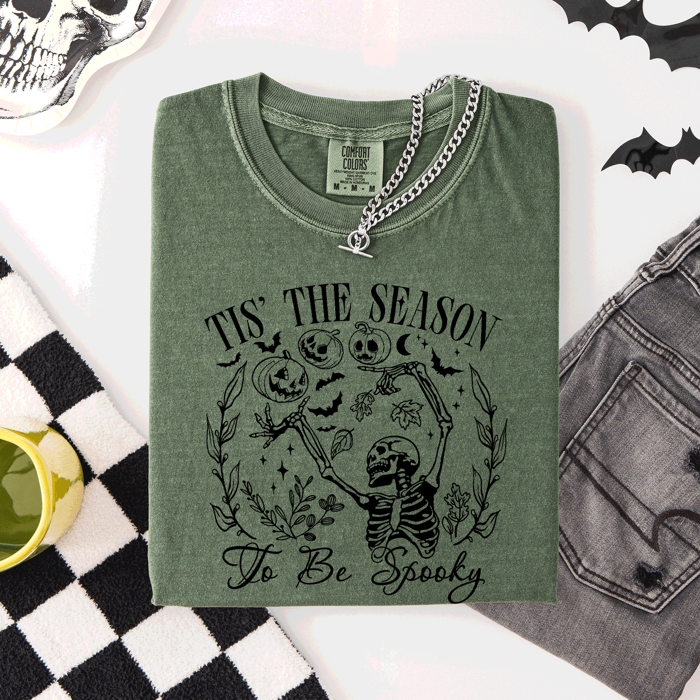 Tis The Season To Be Spooky Retro Classic Halloween Skeleton Edition Comfort Colors Tee
