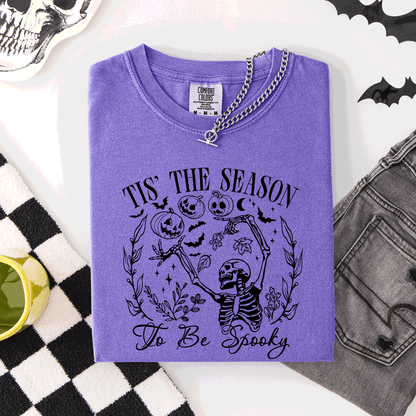 Tis The Season To Be Spooky Retro Classic Halloween Skeleton Edition Comfort Colors Tee