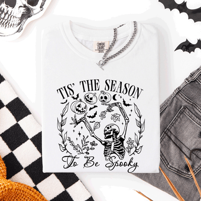 Tis The Season To Be Spooky Retro Classic Halloween Skeleton Edition Comfort Colors Tee