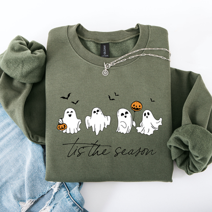 Tis The Season, Cute Ghosts Halloween Night Parade Of Friendly Phantoms In Cozy Autumn Glow Sweatshirt