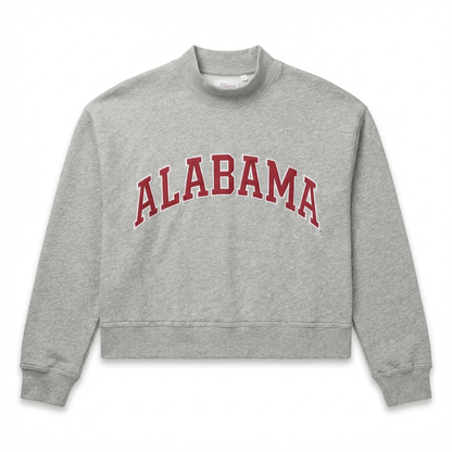 Alabama Varsity Mockneck Embroidered Crewneck Sweatshirt - Heather Grey