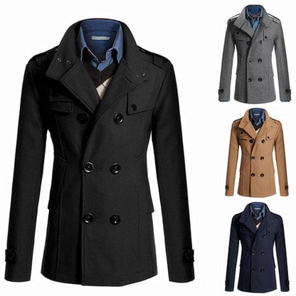 Business Classic Men Jackets Black Men Jackets Overcoat Simple Male Trench Coats Casual Winter Suit Classic Vintage Coat Comfortable Lightweight Soft Man Outdoor Jacket with Long Sleeve