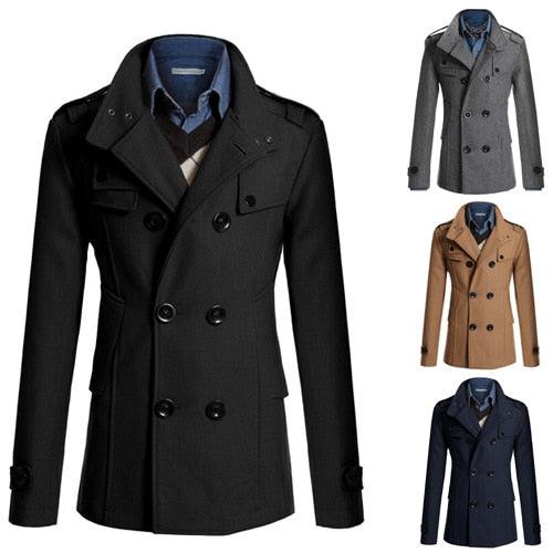 Business Classic Men Jackets Black Men Jackets Overcoat Simple Male Trench Coats Casual Winter Suit Classic Vintage Coat Comfortable Lightweight Soft Man Outdoor Jacket with Long Sleeve