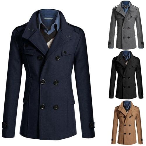 Business Classic Men Jackets Black Men Jackets Overcoat Simple Male Trench Coats Casual Winter Suit Classic Vintage Coat Comfortable Lightweight Soft Man Outdoor Jacket with Long Sleeve