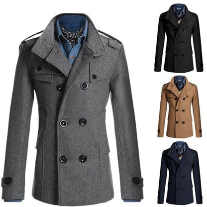 Business Classic Men Jackets Black Men Jackets Overcoat Simple Male Trench Coats Casual Winter Suit Classic Vintage Coat Comfortable Lightweight Soft Man Outdoor Jacket with Long Sleeve