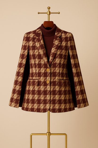 Houndstooth Woolen Cape Coat & Shorts – Elegant & Fashionable Set