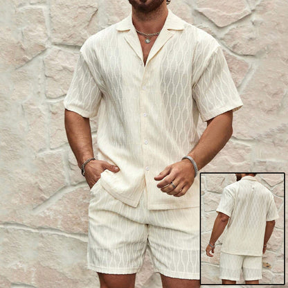 Men Tracksuits Summer Fashion Solid Loose Casual Two Pieces Lapel Button Shirt Shorts Beach Holiday All-Match Outfits Male