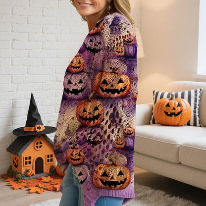 Women’s Hollow Out Batwing Top – Halloween Pumpkin Print Blouse