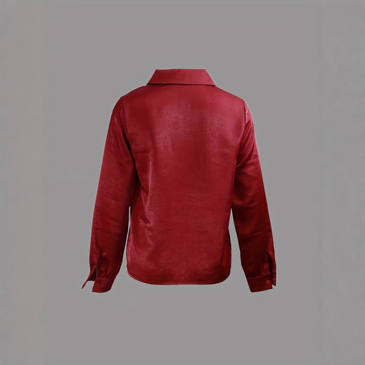 Elegant Solid-Color Minimalist V-Neck Long-Sleeve Shirt
