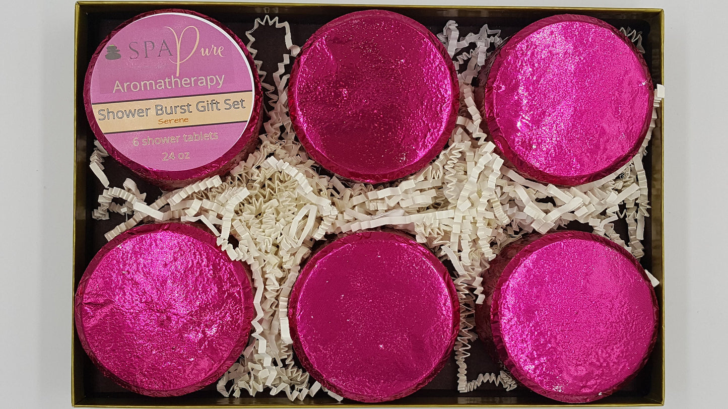 Gift Set with 6 Aromatherapy Shower Tablets - Wildberry - 100% Essential Oil Blends "SERENE"