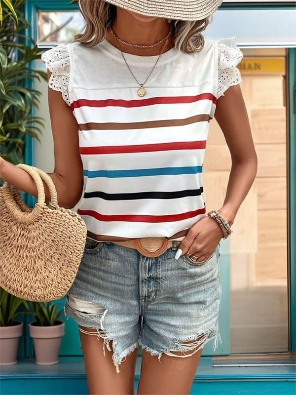 Striped Sleeveless Tank Top Polyester Women's Casual Blouse