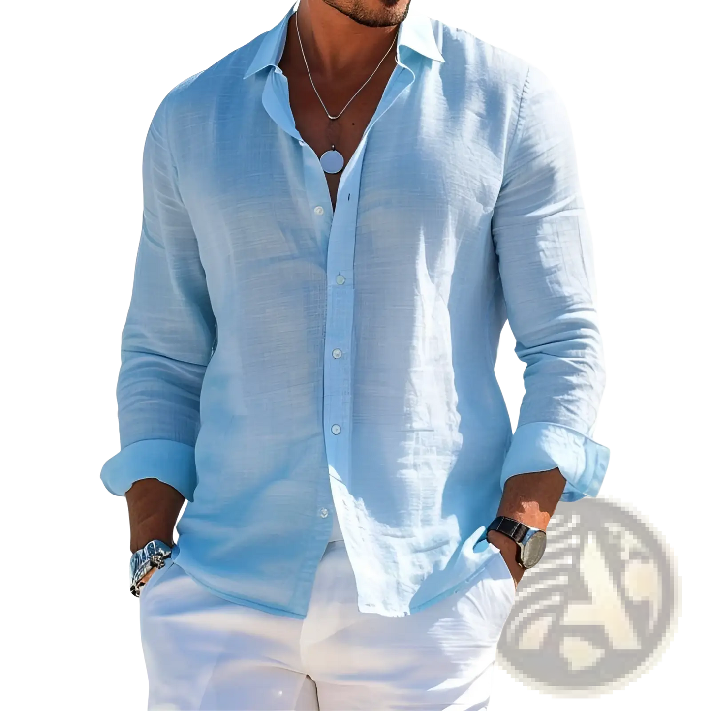 Men's Relaxed Fit Linen Button Down Shirt