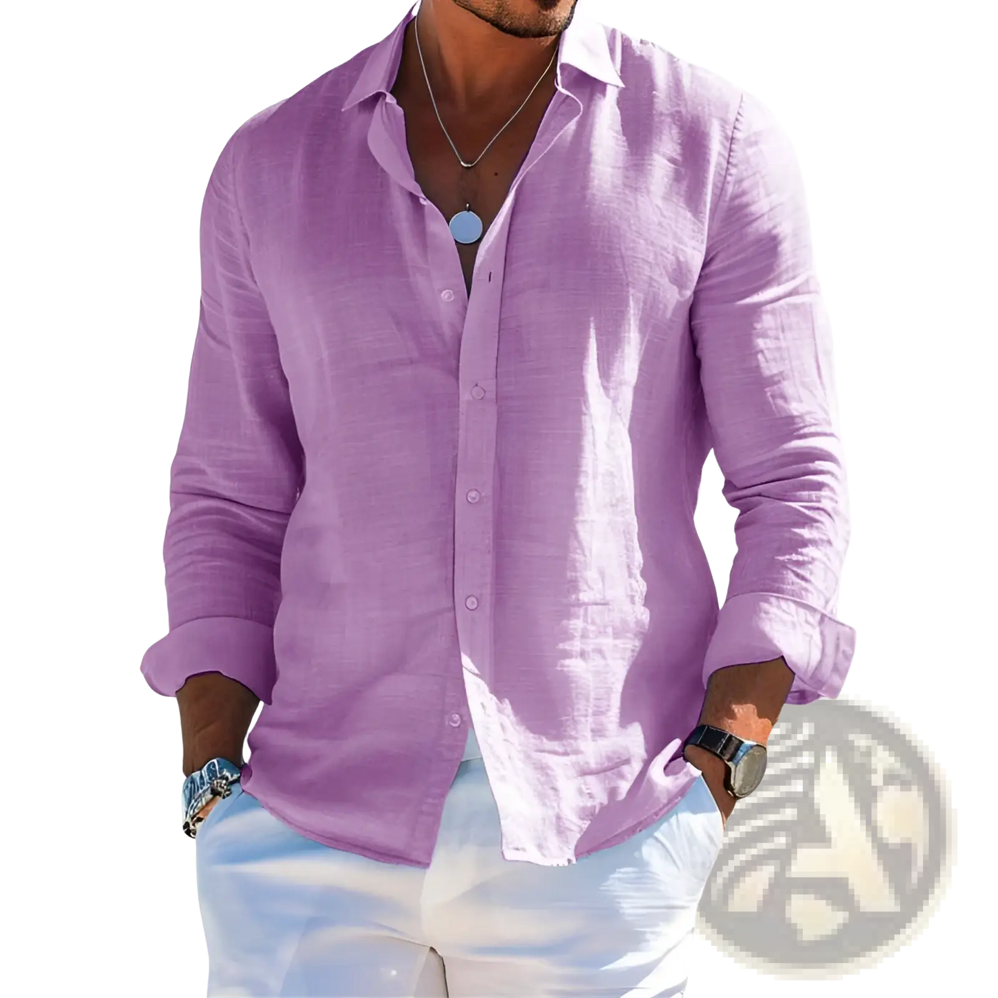 Men's Relaxed Fit Linen Button Down Shirt