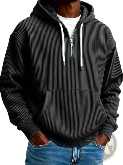 Men's Ribbed Corduroy Half Zip Pullover Hoodie