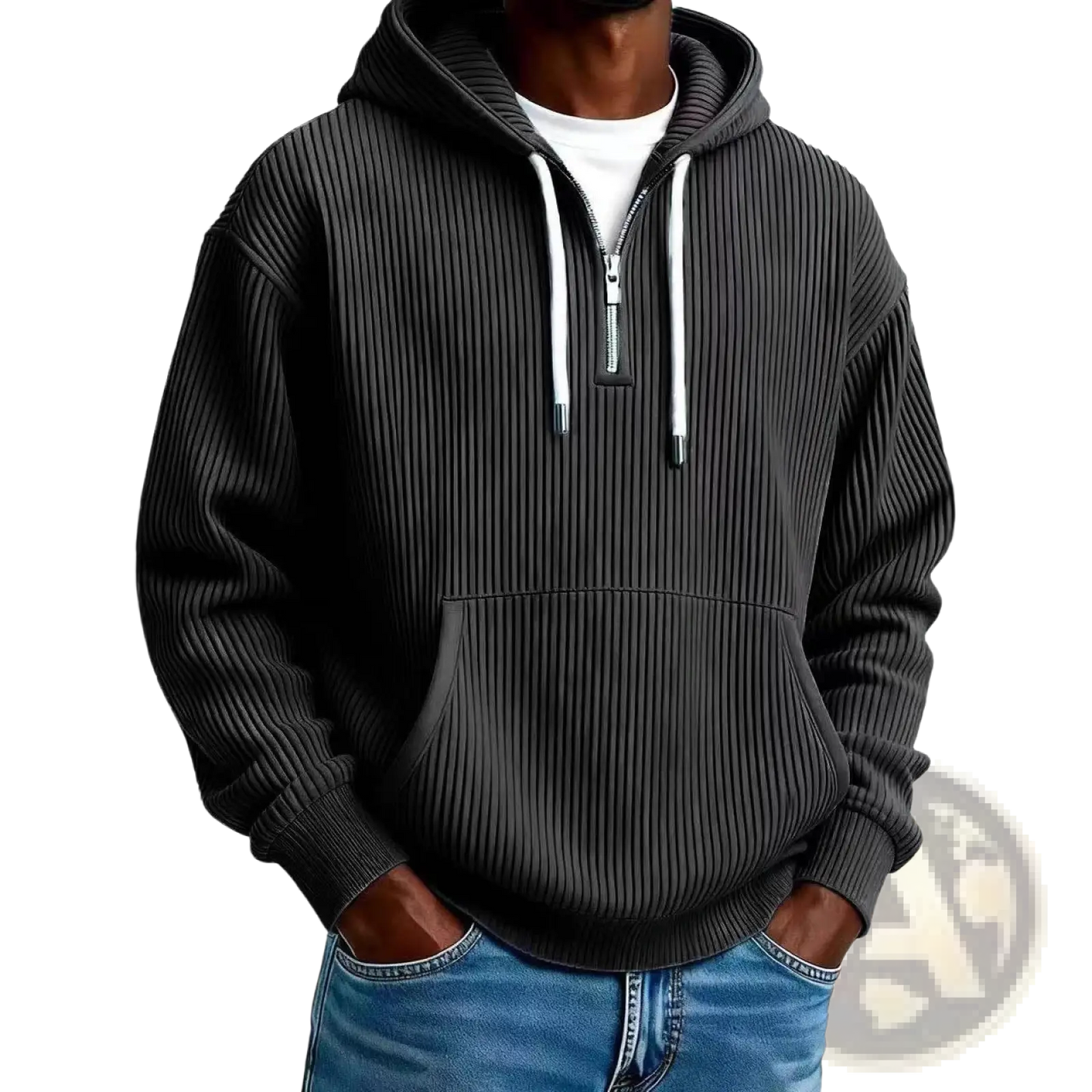 Men's Ribbed Corduroy Half Zip Pullover Hoodie