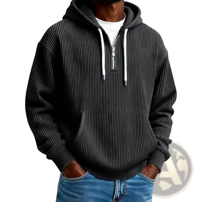 Men's Ribbed Corduroy Half Zip Pullover Hoodie