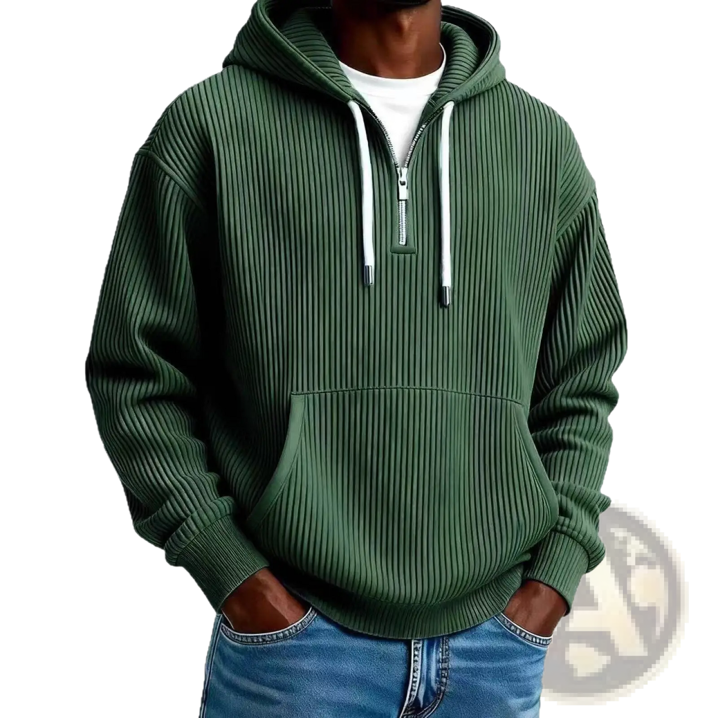 Men's Ribbed Corduroy Half Zip Pullover Hoodie