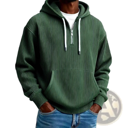 Men's Ribbed Corduroy Half Zip Pullover Hoodie