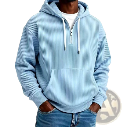 Men's Ribbed Corduroy Half Zip Pullover Hoodie