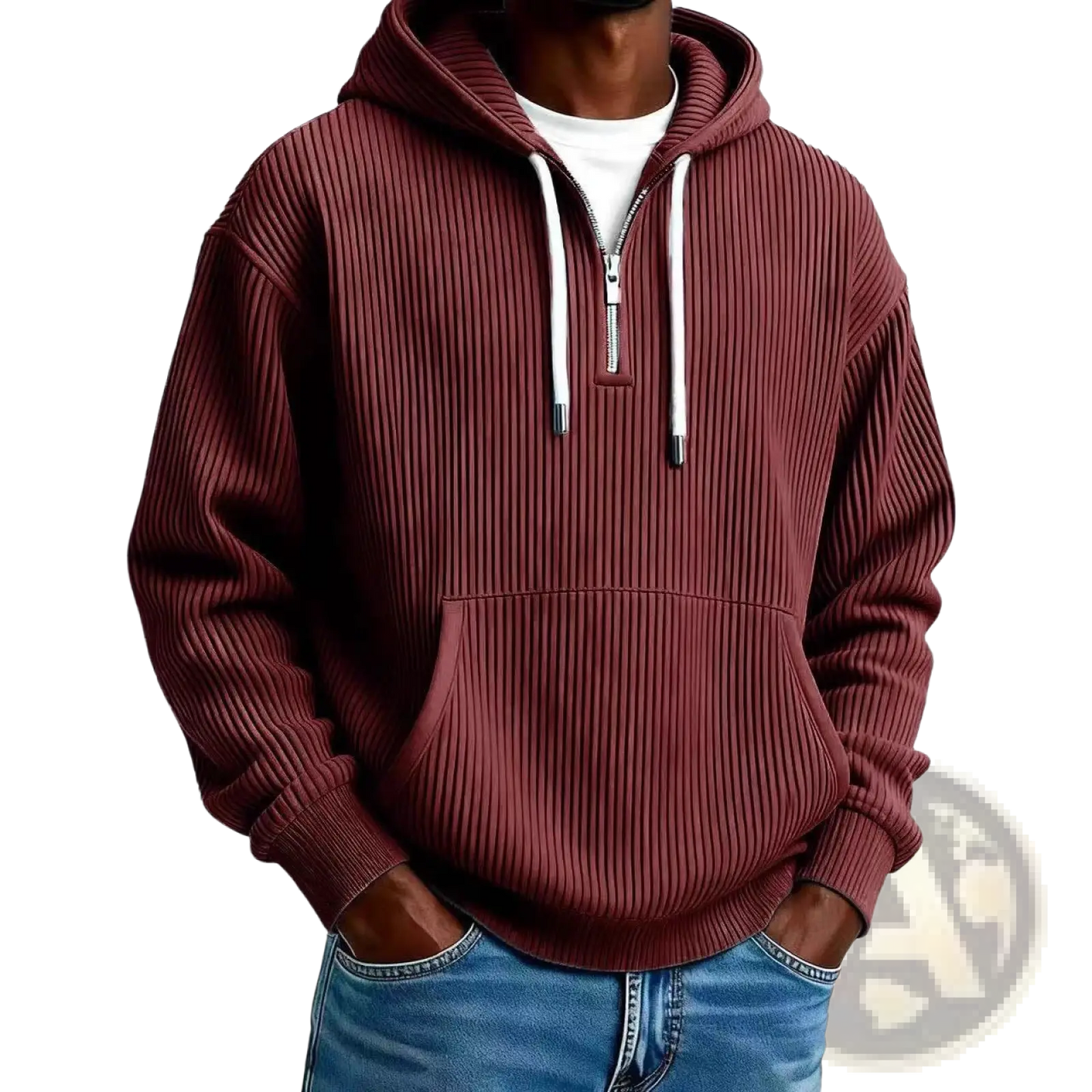 Men's Ribbed Corduroy Half Zip Pullover Hoodie