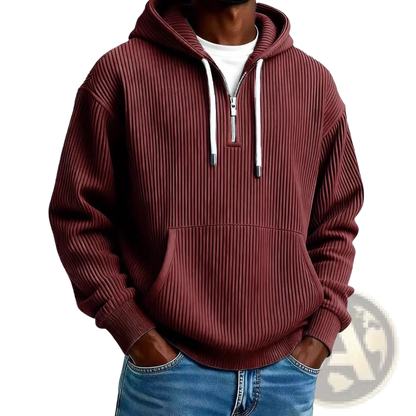 Men's Ribbed Corduroy Half Zip Pullover Hoodie