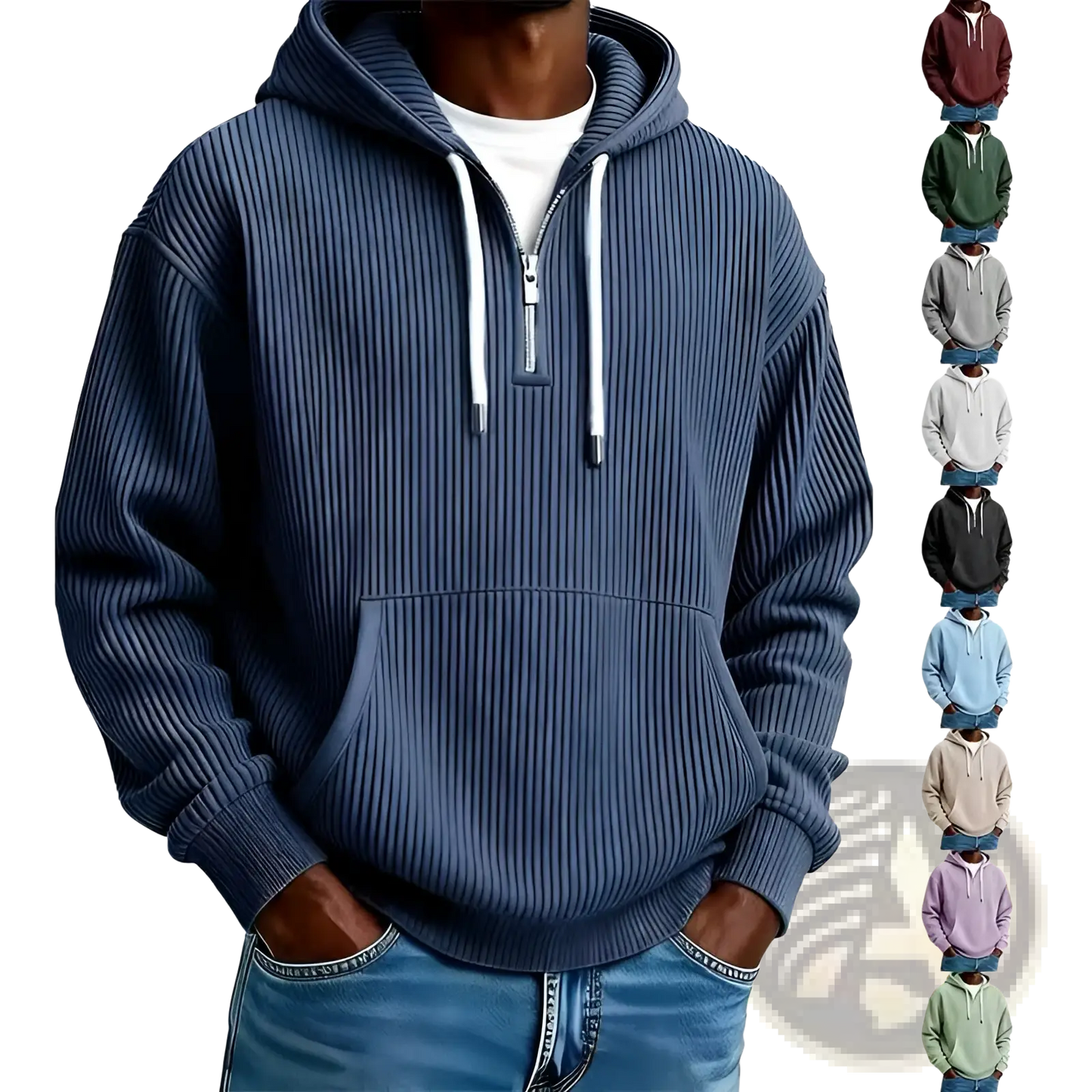 Men's Ribbed Corduroy Half Zip Pullover Hoodie