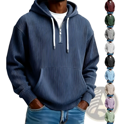 Men's Ribbed Corduroy Half Zip Pullover Hoodie