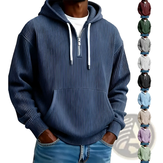 Men's Ribbed Corduroy Half Zip Pullover Hoodie