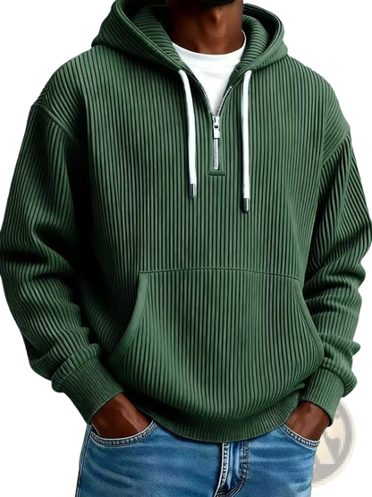 Men's Ribbed Corduroy Half Zip Pullover Hoodie