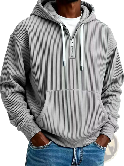 Men's Ribbed Corduroy Half Zip Pullover Hoodie