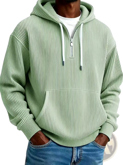 Men's Ribbed Corduroy Half Zip Pullover Hoodie