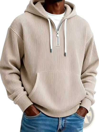 Men's Ribbed Corduroy Half Zip Pullover Hoodie