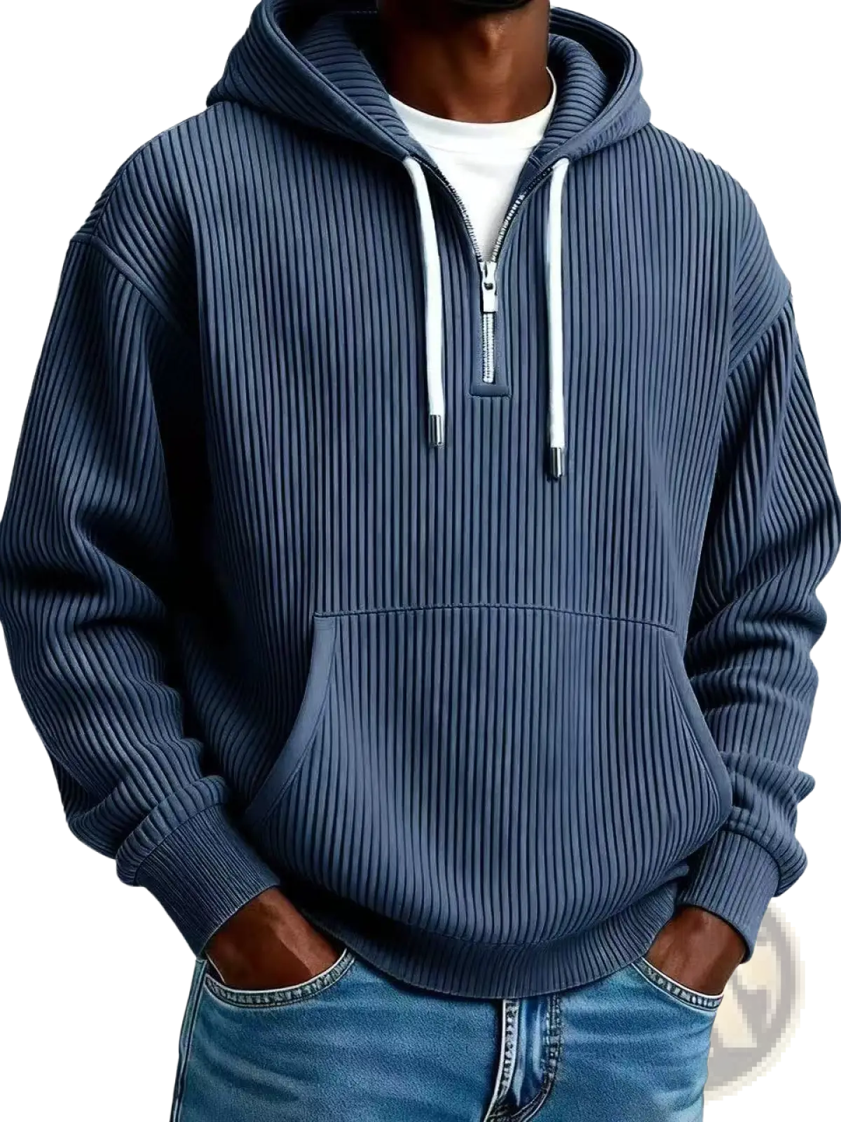 Men's Ribbed Corduroy Half Zip Pullover Hoodie