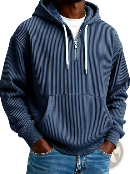 Men's Ribbed Corduroy Half Zip Pullover Hoodie
