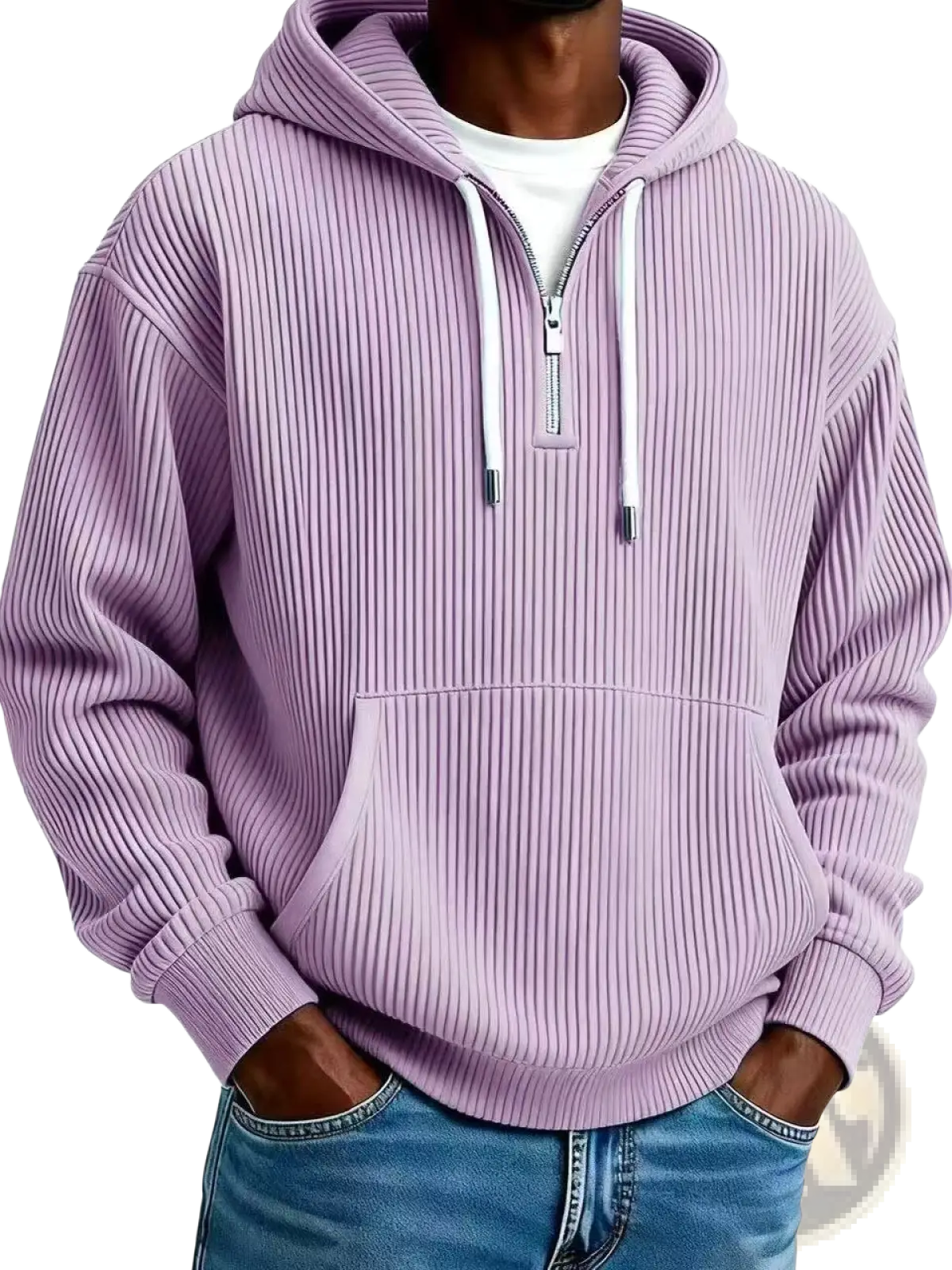 Men's Ribbed Corduroy Half Zip Pullover Hoodie