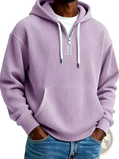 Men's Ribbed Corduroy Half Zip Pullover Hoodie