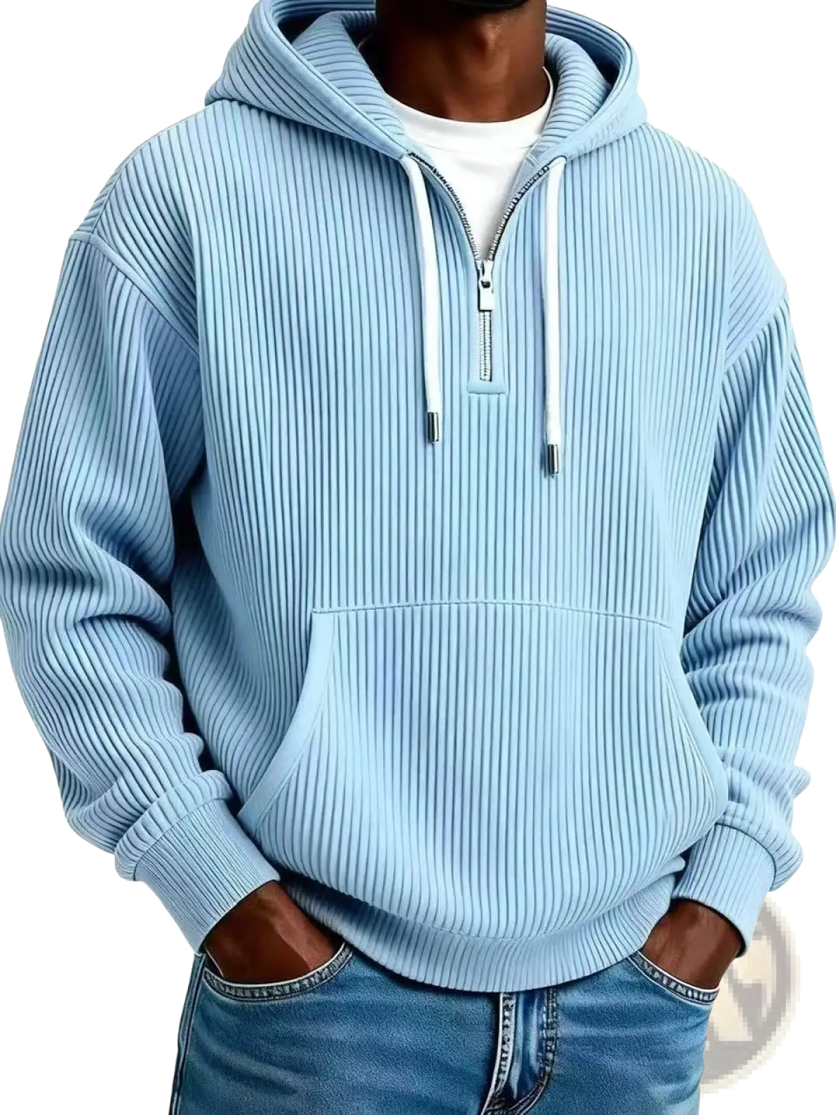 Men's Ribbed Corduroy Half Zip Pullover Hoodie